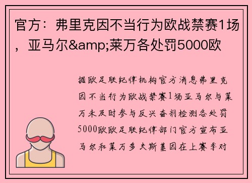 官方：弗里克因不当行为欧战禁赛1场，亚马尔&莱万各处罚5000欧