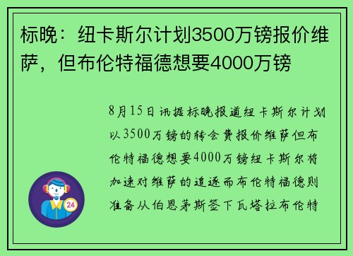 标晚：纽卡斯尔计划3500万镑报价维萨，但布伦特福德想要4000万镑