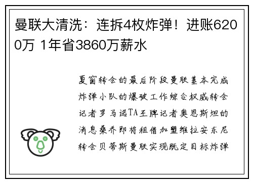 曼联大清洗：连拆4枚炸弹！进账6200万 1年省3860万薪水
